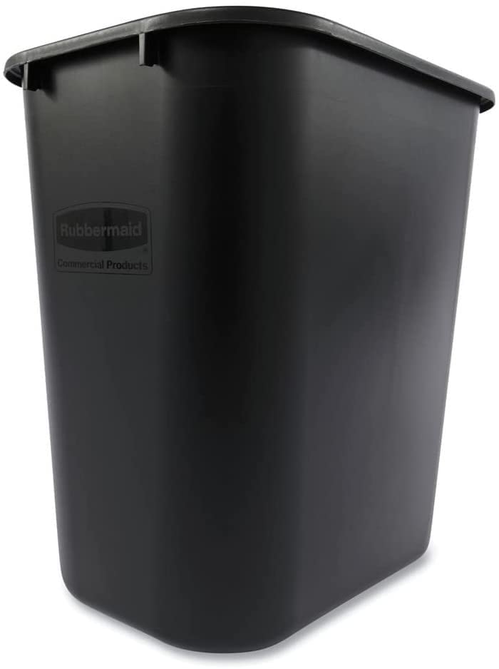 Rubbermaid Commercial Rubbermaid 295600BK Deskside Plastic Wastebasket, Rectangular, 7 gal, Black (2)