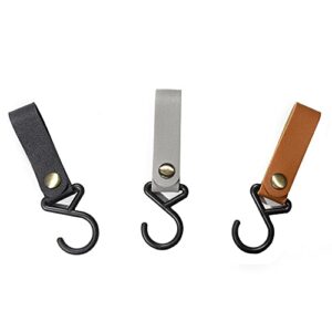 MolonButterfly Multipurpose Leather S Hooks for Hanging - Kitchen Organization, Utensils Hanger, Camping Gear Organizer - Pack of 4, Sturdy and Compact, Black