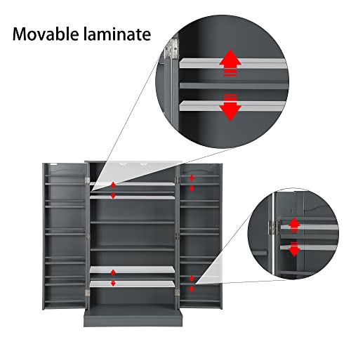 Yusong Kitchen Pantry Storage Cabinet with Doors and Adjustable Shelves, 41" Freestanding Utility Cupboard Cabinets for Dining Room, Living Room, Grey
