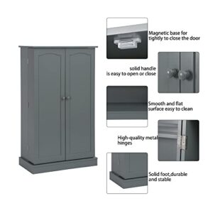 Yusong Kitchen Pantry Storage Cabinet with Doors and Adjustable Shelves, 41" Freestanding Utility Cupboard Cabinets for Dining Room, Living Room, Grey