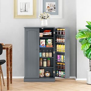 Yusong Kitchen Pantry Storage Cabinet with Doors and Adjustable Shelves, 41" Freestanding Utility Cupboard Cabinets for Dining Room, Living Room, Grey