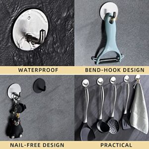 Sticky Hook Adhesive Hooks Heavy Duty for Wall Hanging 6-Pack Stainless Steel with Extra Strong Waterproof,for Towels/Keys/Hat/Clothing/Bathroom/Kitchen/Home/Office, Silver-6pack