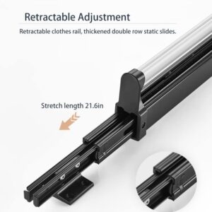 NERILEE 21.6" Heavy Duty Pull-Out Closet Valet Rod Adjustable Wardrobe Clothing Rail Top Mount Wardrobe Hanger Rack Bar Ball Bearing Slide