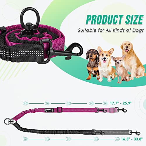 AUTOWT Two Dog Lead, 2 in 1 Upgraded Double Dog Leash Attachment Combine Adjustable Strap and Shock Absorbing Bungee No Tangle Dual Training Splitter for Different Size Dogs