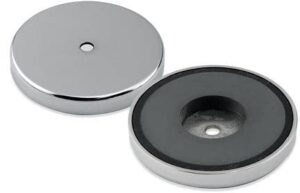 walker partners round base cup magnet with hole for mounting, 50 lbs pulling power 2.4 inch diameter 2-pack, chrome