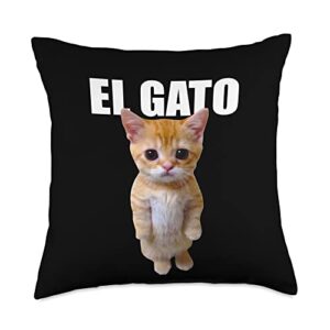 el gato meme sad crying cat munchkin kitty meme trendy throw pillow, 18x18, multicolor