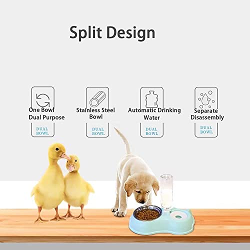 Pets Water and Food Bowl Set, Double Dog Cat Bowls Water and Food Bowl Set with Automatic Waterer Bottle for Small or Medium Size Dogs Cats, Non Slip Anti Spill Stable Separation Design