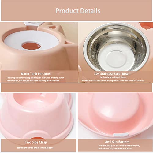 Pets Water and Food Bowl Set, Double Dog Cat Bowls Water and Food Bowl Set with Automatic Waterer Bottle for Small or Medium Size Dogs Cats, Non Slip Anti Spill Stable Separation Design