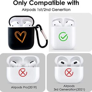 HZDYDYP Exquisite Cute Romantic Gold Heart Design Elements Soft TPU Airpods 1/2 Case，with Lucky Heart-Shaped Lanyard Keychain，Suitable Fashion Women Girl Airpods Case- Black