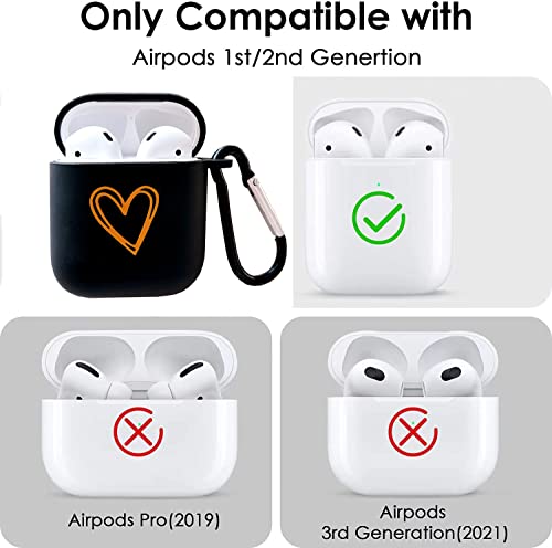 HZDYDYP Exquisite Cute Romantic Gold Heart Design Elements Soft TPU Airpods 1/2 Case，with Lucky Heart-Shaped Lanyard Keychain，Suitable Fashion Women Girl Airpods Case- Black