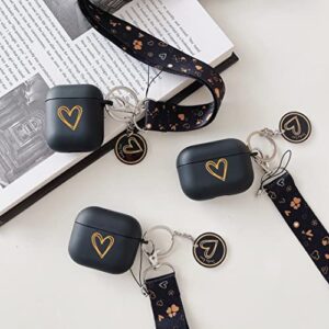 HZDYDYP Exquisite Cute Romantic Gold Heart Design Elements Soft TPU Airpods 1/2 Case，with Lucky Heart-Shaped Lanyard Keychain，Suitable Fashion Women Girl Airpods Case- Black