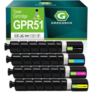 greenbox remanufactured gpr51 high yield toner cartridge replacement for gpr-51 gpr51 8516b003aa 8517b003aa 8518b003aa 8519b003aa for imagerunner advance c250 c250if c350 c350if printer (4pack)