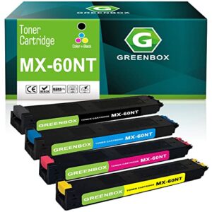 GREENBOX Compatible MX-60NT High Yield Toner Cartridge Replacement for Sharp MX-60NT MX-60NTBA MX-60NTCA MX-60NTMA MX-60NTYA for MX-2630 3050 3570 4050 4070 6070 Printer (4 Pack)