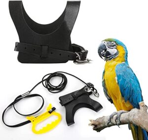 pet parrot bird harness and leash, adjustable bird harness leash for trainning, black fashion vest, suitable for cockatiel,parrot,parakeets conures, macaws, parrots, love birds，finches (s)