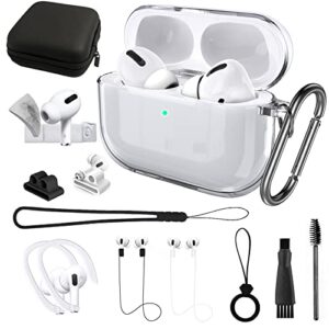 13in1 clear for airpods pro case cover accessories set kit, tpu soft silicone protective case for apple airpod pro charging case with keychain compatible with apple airpod pro case transparent 2019