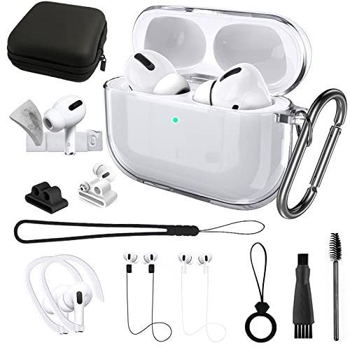 13in1 Clear for AirPods Pro Case Cover Accessories Set Kit, TPU Soft Silicone Protective Case for Apple AirPod Pro Charging Case with Keychain Compatible with Apple AirPod Pro Case Transparent 2019