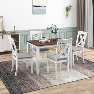xd designs farmhouse 5-piece kitchen dining table set, rustic rectangular kitchen table with 4 comfortable upholstered dining chairs, dining table set for 4