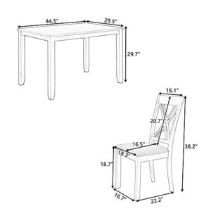 XD Designs Farmhouse 5-Piece Kitchen Dining Table Set, Rustic Rectangular Kitchen Table with 4 Comfortable Upholstered Dining Chairs, Dining Table Set for 4