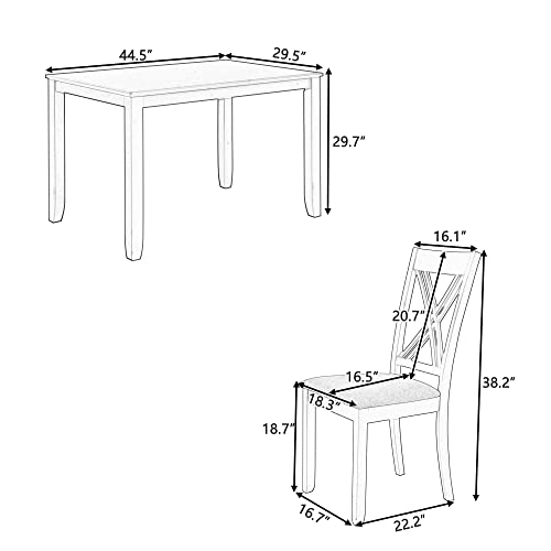XD Designs Farmhouse 5-Piece Kitchen Dining Table Set, Rustic Rectangular Kitchen Table with 4 Comfortable Upholstered Dining Chairs, Dining Table Set for 4