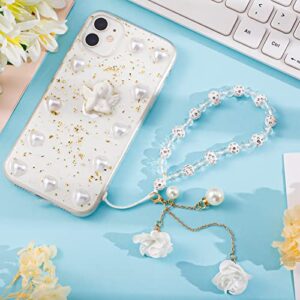 PORTOWN Phone Charm String Phone Chain Strap Cute Keychains Beaded Phone Strap Cell Phone Charms Beaded Lanyard Kawaii Creative Crystal Flower Pendant（White） GBYBY5768