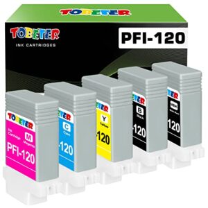 tobeter remanufactured pfi120 ink cartridge pigment tank replacement for canon pfi-120 pfi-120mbk pfi-120bk pfi-120c pfi-120m pfi-120y works with image prograf ipf tm-200 205 300 305 printer (5-pack)