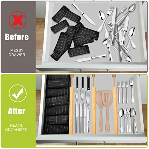 ND NEU DESIGN NeuDesign Bamboo Drawer Dividers - Adjustable and Expandable Organizers for Kitchen, Dresser, Bedroom, Bathroom, Office - Fits Large Drawers 17" to 22" - Pack of 4, Natural