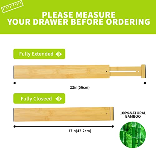 ND NEU DESIGN NeuDesign Bamboo Drawer Dividers - Adjustable and Expandable Organizers for Kitchen, Dresser, Bedroom, Bathroom, Office - Fits Large Drawers 17" to 22" - Pack of 4, Natural