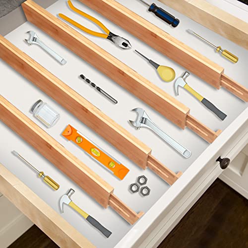 ND NEU DESIGN NeuDesign Bamboo Drawer Dividers - Adjustable and Expandable Organizers for Kitchen, Dresser, Bedroom, Bathroom, Office - Fits Large Drawers 17" to 22" - Pack of 4, Natural