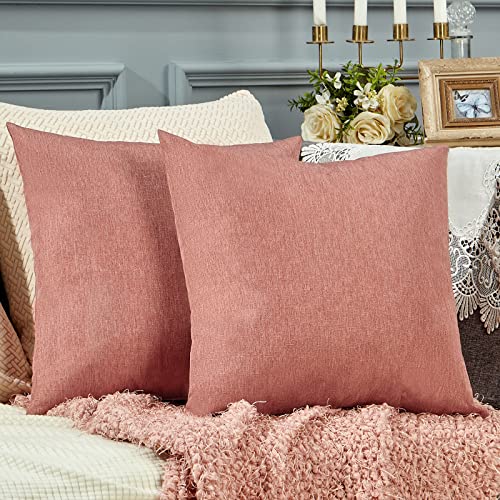 Mebakuk Linen Throw Pillow Covers Set of 2 Farmhouse Waterproof Decorative Pillowcase Soft and Cozy Square Cushion Case for Outdoor and Sofa Chairs (24 x 24 Inch Coral Red)