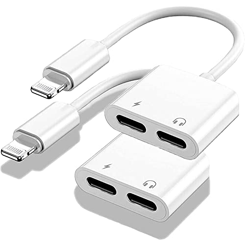 Apple MFi Certified 2 Pack Headphones Adapter & Splitter for iPhone, 2 in 1 Headphone Dual Lightning Adapter and Aux Audio Adapter + Charger Cable Splitter Compatible with iPhone 12 11 XS XR X 8 7