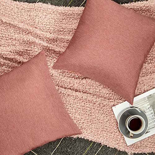 Mebakuk Linen Throw Pillow Covers Set of 2 Farmhouse Waterproof Decorative Pillowcase Soft and Cozy Square Cushion Case for Outdoor and Sofa Chairs (24 x 24 Inch Coral Red)