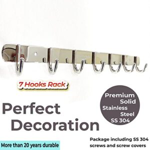 Wall Hooks for Hanging | Wall Hanger Heavy Duty | Stainless Steel Coat Hooks Wall Mounted | Towel Hooks for Bathrooms 19 Inch 7 Hooks