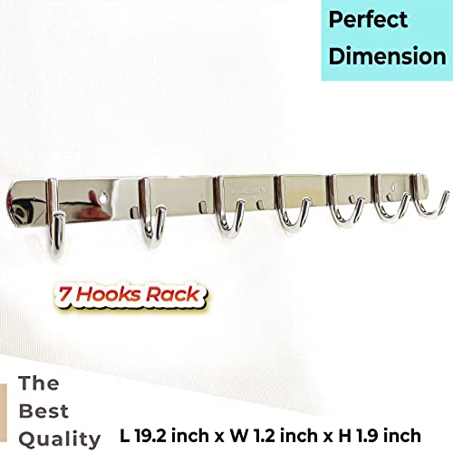 Wall Hooks for Hanging | Wall Hanger Heavy Duty | Stainless Steel Coat Hooks Wall Mounted | Towel Hooks for Bathrooms 19 Inch 7 Hooks