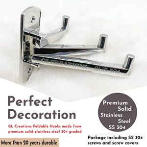 GL Creations Coat Hanger Wall Hooks | Towel Hooks Hanger for Bathroom | Stainless Steel Towel Hook | Folding Hooks for Wall ‎3.7 x 0.98 x 2.7