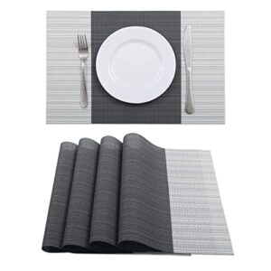 vinjiasin placemats set of 4 for dining table vinyl woven placemats washable easy to clean heat resistant durable table mats black/grey place mats for indoor and outdoor
