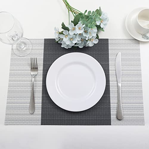 Vinjiasin Placemats Set of 4 for Dining Table Vinyl Woven Placemats Washable Easy to Clean Heat Resistant Durable Table Mats Black/Grey Place Mats for Indoor and Outdoor