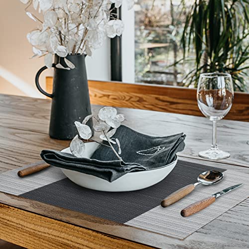 Vinjiasin Placemats Set of 4 for Dining Table Vinyl Woven Placemats Washable Easy to Clean Heat Resistant Durable Table Mats Black/Grey Place Mats for Indoor and Outdoor