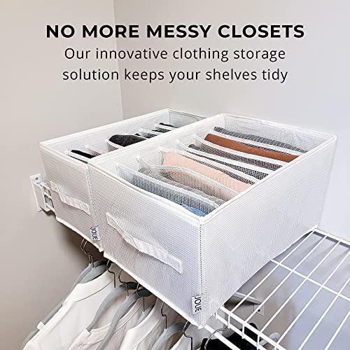 Joue Closet Drawer Organizers 4 Pcs. Premium, Extra-Sturdy, Mesh Organizational Dividers for Clothes Storage. White Wardrobe Dresser Clothing Grid System for Tshirts, Jeans, Leggings. 2 Small, 2 Large