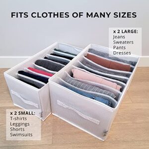 Joue Closet Drawer Organizers 4 Pcs. Premium, Extra-Sturdy, Mesh Organizational Dividers for Clothes Storage. White Wardrobe Dresser Clothing Grid System for Tshirts, Jeans, Leggings. 2 Small, 2 Large