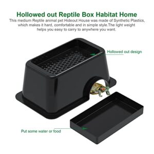 Black Reptile Habitat Box House Cave with Hollowed Out Design for Lizard, Frog, Crested, Gecko, Snake, Spider, Fish, Shrimp, Chameleon, Tortoise, Frog House with Shading & Water Supply. (M)