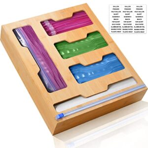 numola ziplock bag storage organizer with wrap dispenser, zipper bag organizer compatible with gallon, quart, sandwich, snack bags of most sizes and rolls less than 12" (1 box 5 slots)
