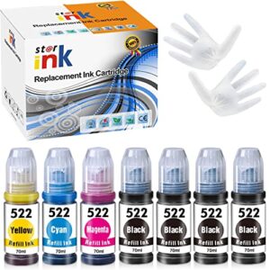 st@r ink compatible refill ink bottle replacement for epson 522 t522 work for ecotank et-2720 et-2800 et-2803 et-4800 et-4700 et-2710 et-1110 printer(4 black, 1 cyan, 1 magenta, 1 yellow) 7 packs