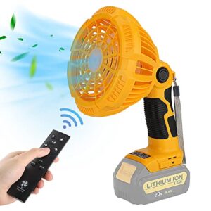 battery fan for dewalt 20v max battery,portable jobsite fan with 3 energy efficient speed settings and 300lm led work light，battery operated fan for bedroom home camping tent office (tool only)