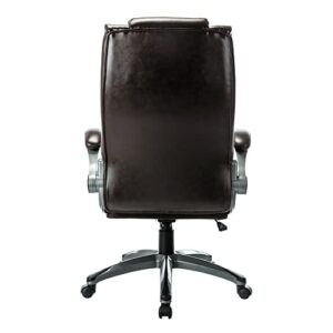 COLAMY Office Chair High Back Leather Desk Chair, Flip-up Arms Adjustable Swivel Executive Chair Thick Padding for Comfort and Ergonomic Design for Home Office, Brown