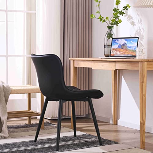 Kidol & Shellder Dining Chairs Kitchen Dining Room Chairs Set of 2 Modern Upholstered Living Room Chairs Faux Leather Vanity Chair Comfortable Contemporary Dining Chair (Black),3 Mins Quick Assembly