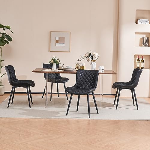 Kidol & Shellder Dining Chairs Kitchen Dining Room Chairs Set of 2 Modern Upholstered Living Room Chairs Faux Leather Vanity Chair Comfortable Contemporary Dining Chair (Black),3 Mins Quick Assembly