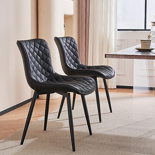 Kidol & Shellder Dining Chairs Kitchen Dining Room Chairs Set of 2 Modern Upholstered Living Room Chairs Faux Leather Vanity Chair Comfortable Contemporary Dining Chair (Black),3 Mins Quick Assembly