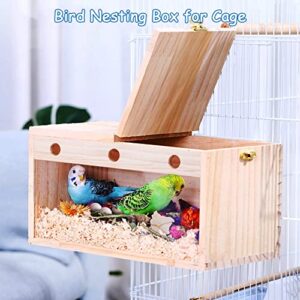 BNOSDM Parakeet Nesting Box Transparent Bird Nest Breeding Box with Perch Wood Bird House for Cage Cockatiel Budgie Lovebirds Conure Finch Parrot Small to Medium Birds (L)