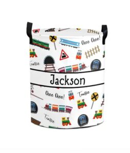 customlife train kids customized dirty clothes laundry basket with knitting handle dirty clother bag 19.69 inches (h) x 14.17 inches (w)