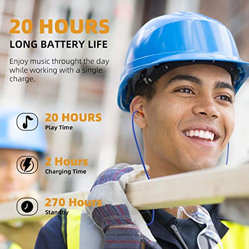 Ear Plugs Bluetooth Headphones for Work, Neckband Wireless Earbuds with 20 Hour Battery, Noise Reduction Isolating in-Ear Earplug Earphones with Mic and Controls, for Industrial Safety Construction